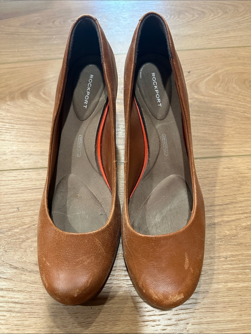 Rockport Women's Cognac Brown Leather Round-Toe Heels